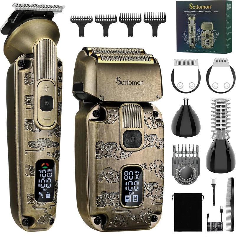 Scttomon Men's Foil Shavers & T-blade Trimmer Set - Electric Razor for Beard, Mustache, Head & Body - Cordless, Waterproof - Image 1